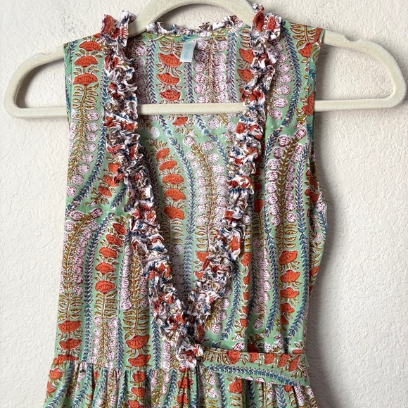 Anokhi Koki Boho Block Print Ruffle Trim Midi Wrap Dress Girls 10-11 Yrs - Picture 3 of 15